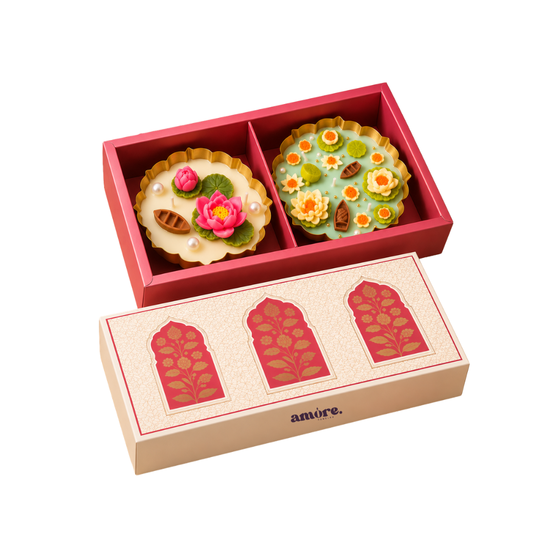 The Lotus Garden urli duo, pink lotus and green pond by Amore Candles