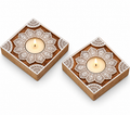 Amore Candles Floral Square Mandala Wooden Tealight Holder