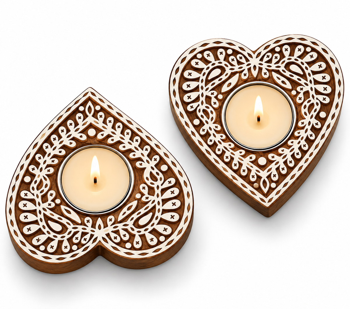 Amore Candles Heart Mandala Wooden Tealight Holder