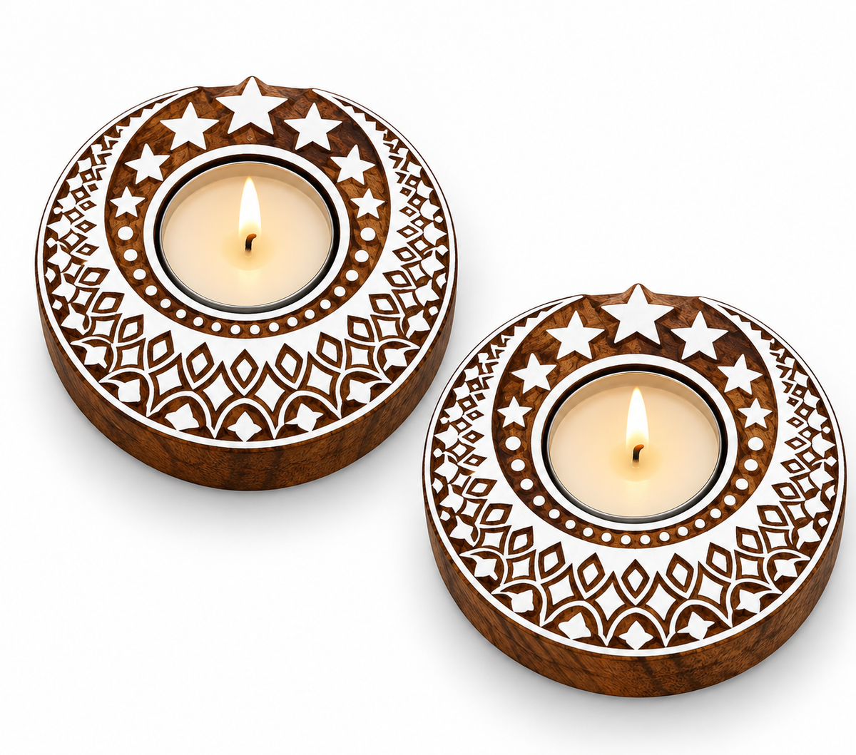 Amore Candles Crescent Moon Mandala Wooden Tealight Holder