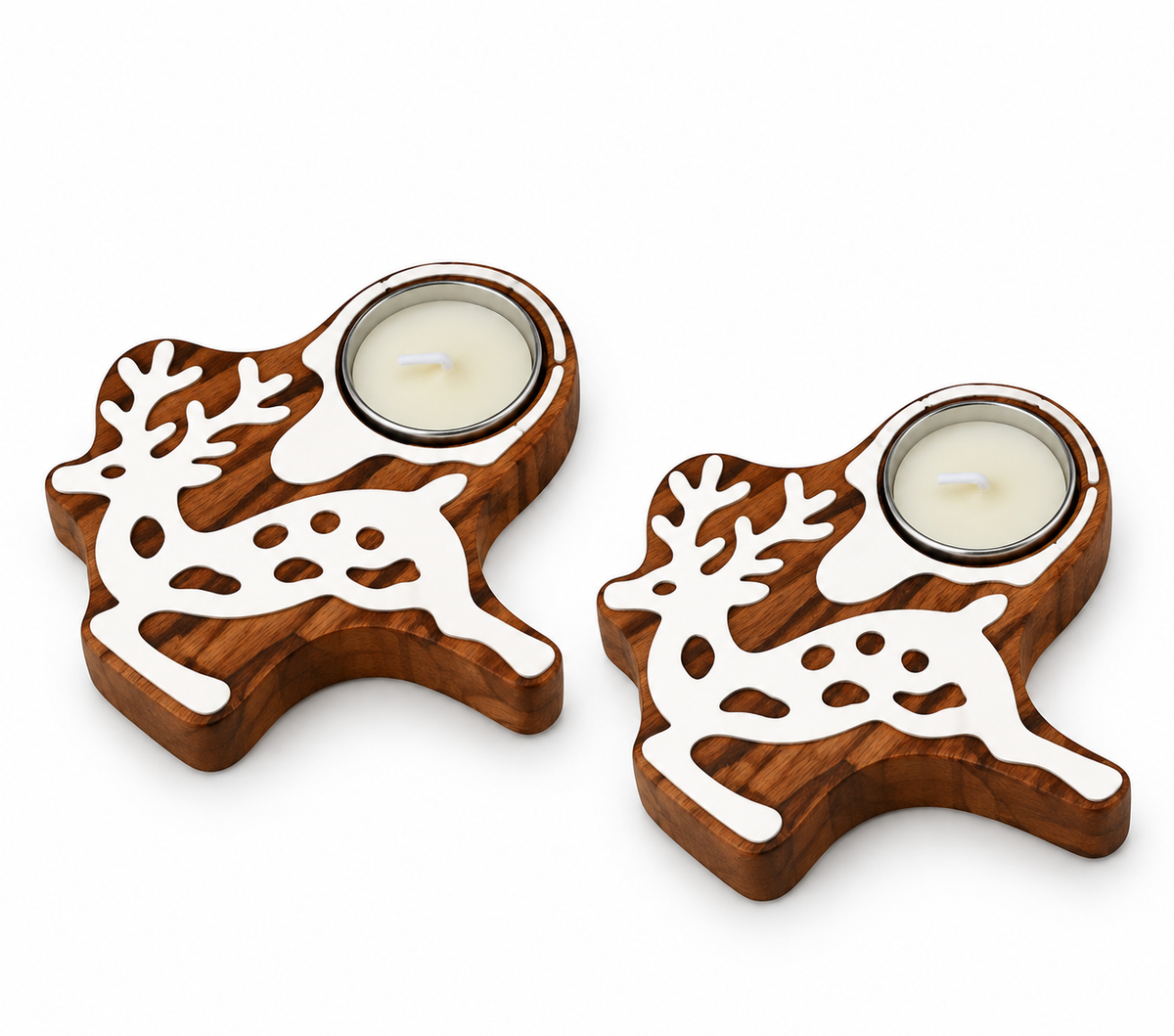 Amore Candles Woodland Reindeer Wooden Tealight Holder