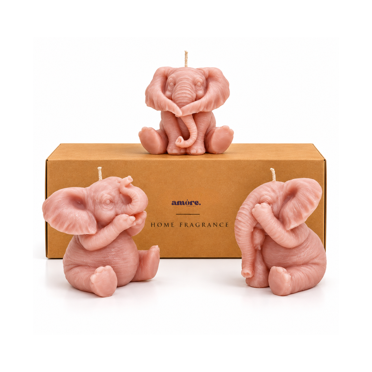 Three Little Wishes – Set of 3 Elephant Sculptural Candles