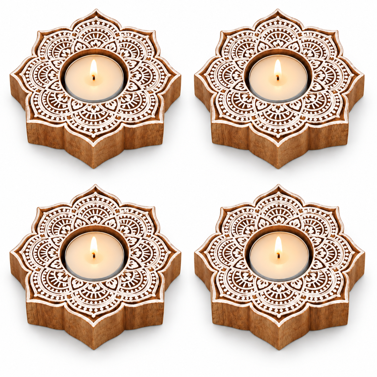 Wooden Tealight Holder — Floral Mandala