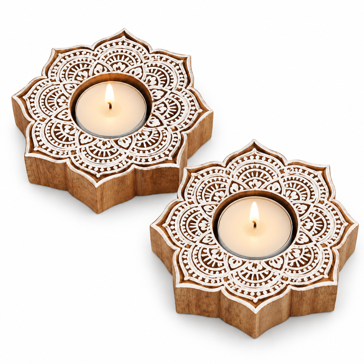 Amore Candles Floral Mandala Wooden Tealight Holder