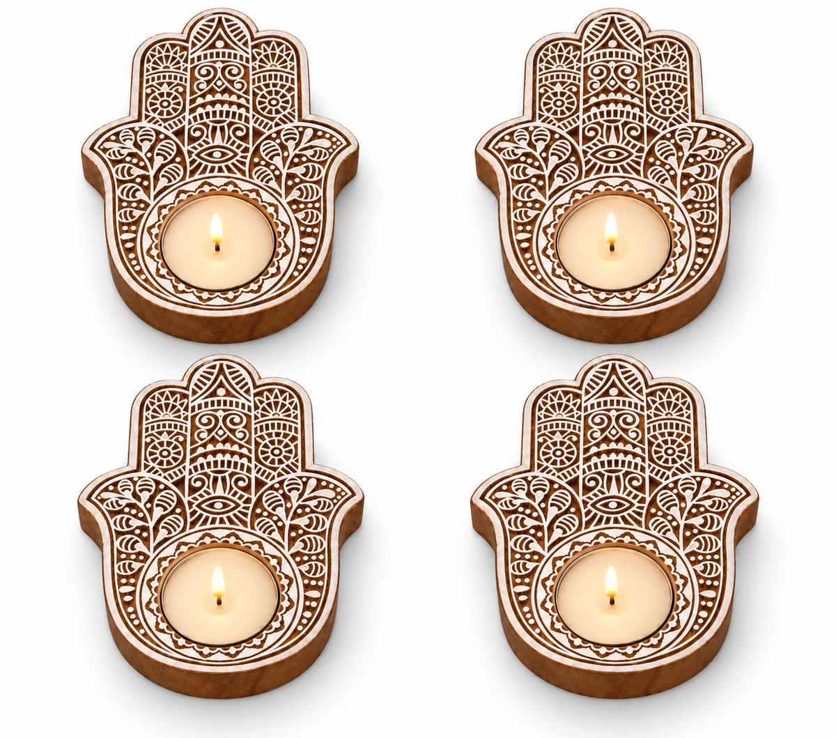 Wooden Tealight Holder — Hamsa Hand