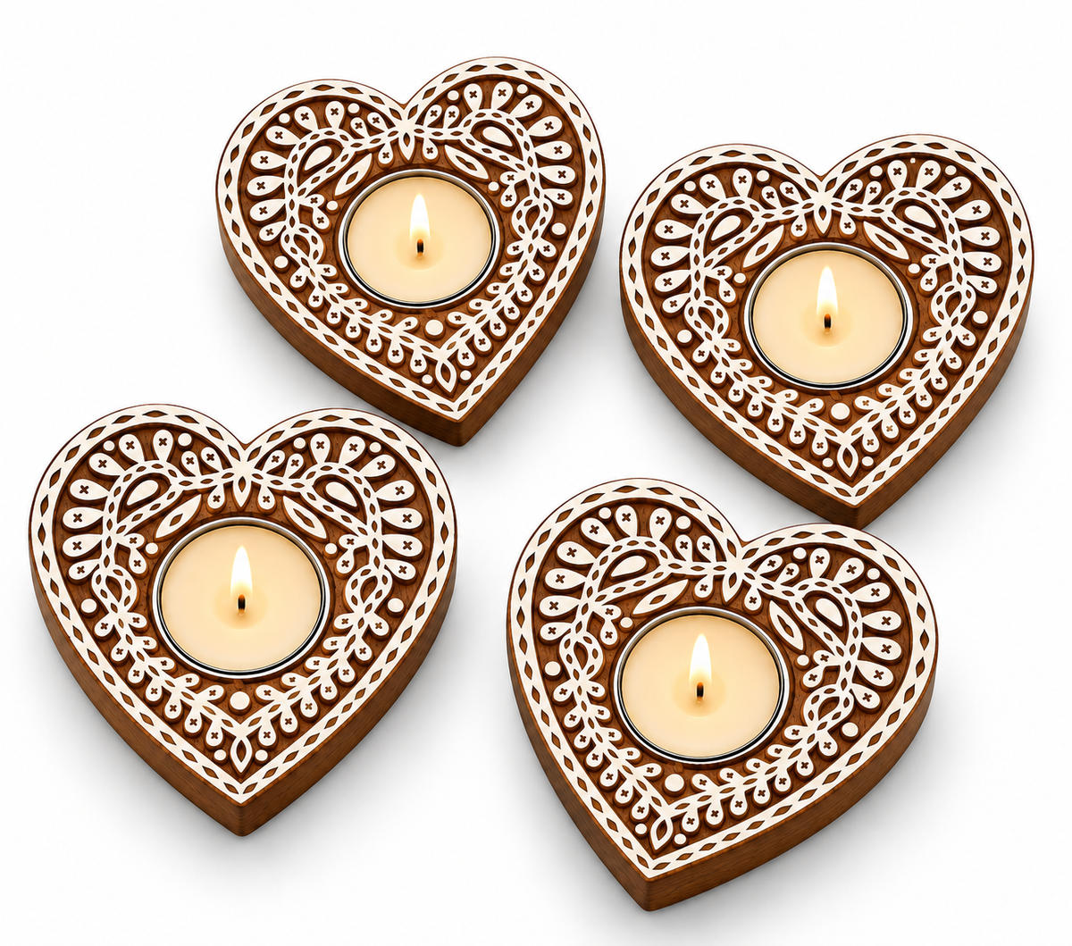 Wooden Tealight Holder — Heart Mandala