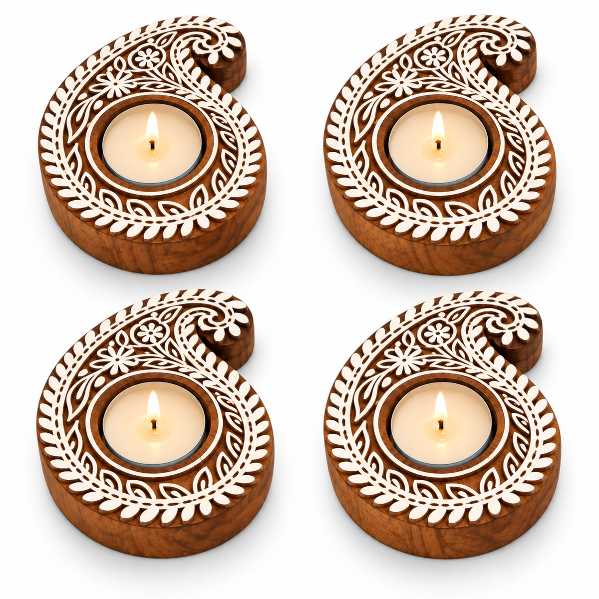 Wooden Tealight Holder — Paisley Mandala