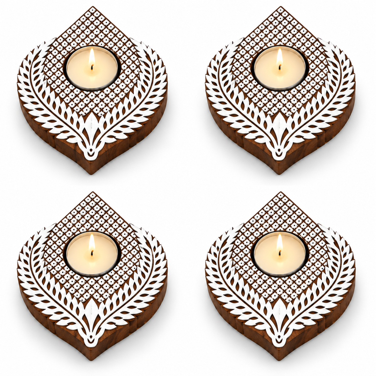 Wooden Tealight Holder — Leaf Mandala