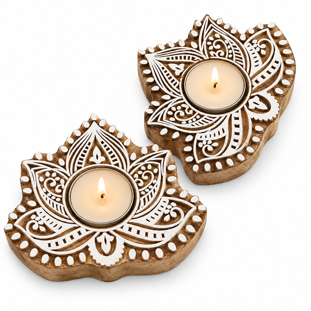 Amore Candles Lotus Mandala Wooden Tealight Holder