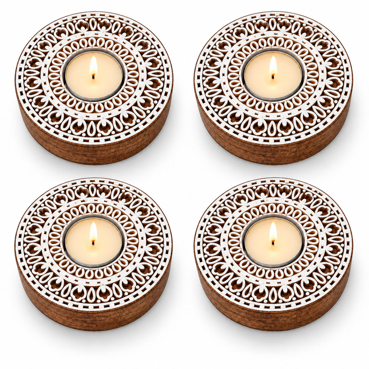 Wooden Tealight Holder — Round Mandala Art